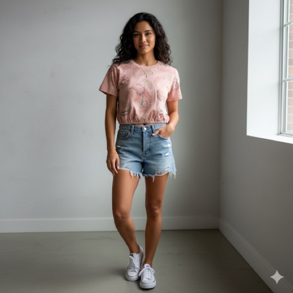 Wilfred Pink Paisley Crop Top 100% Cotton Size XS